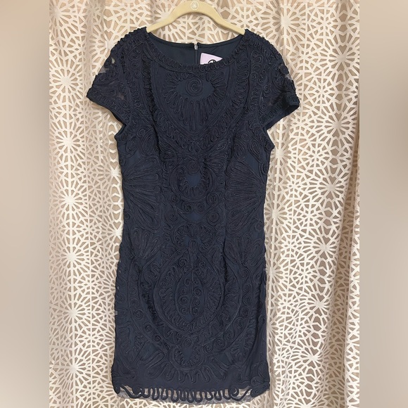 JS Collections Navy Embroidered Soutache Dress
